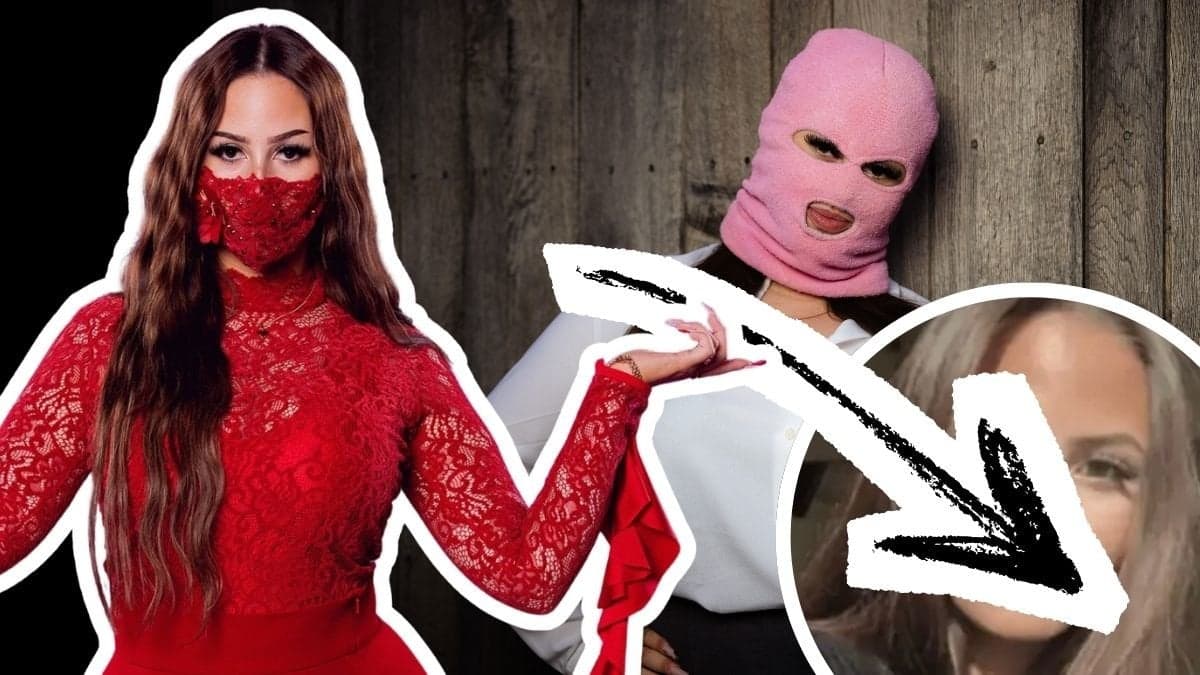 Felicia Eriksson i mask, Felicia Eriksson som Fröken Snusk och Felicia Eriksson utan mask