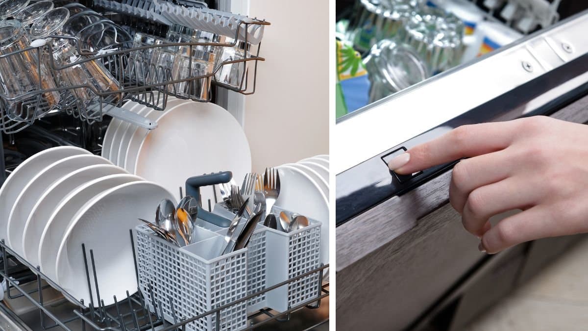 Diskmaskin och slå på en diskmaskin.