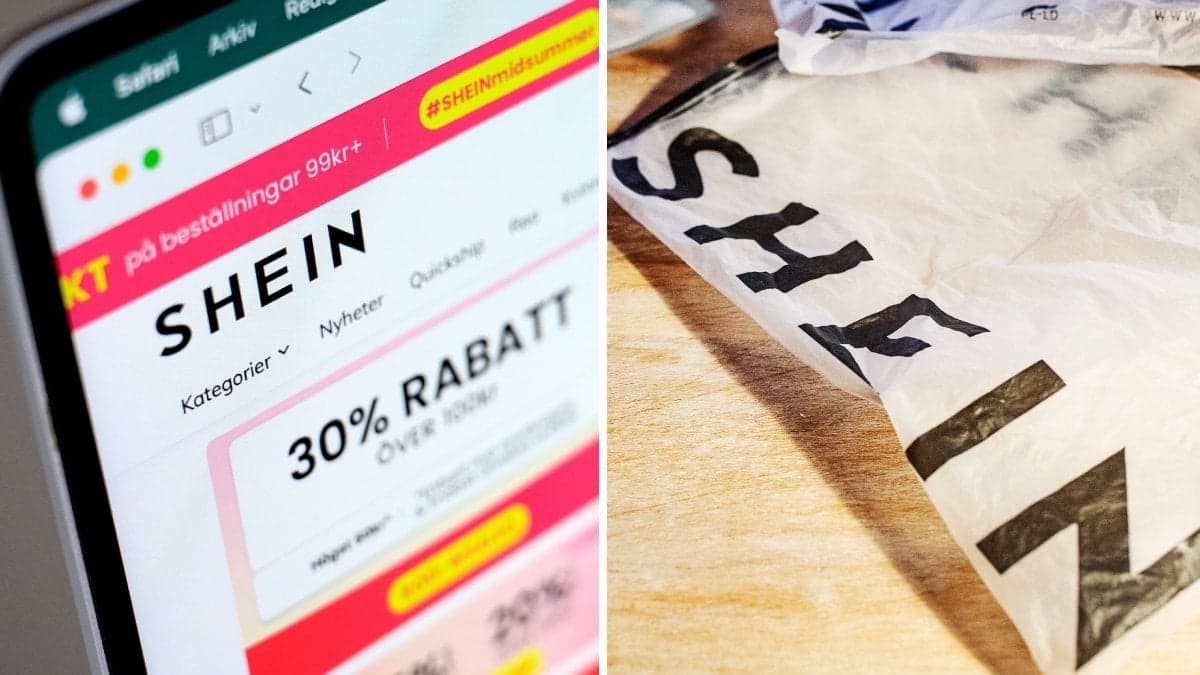 Bild på en Shein-påse och Sheins hemsida.