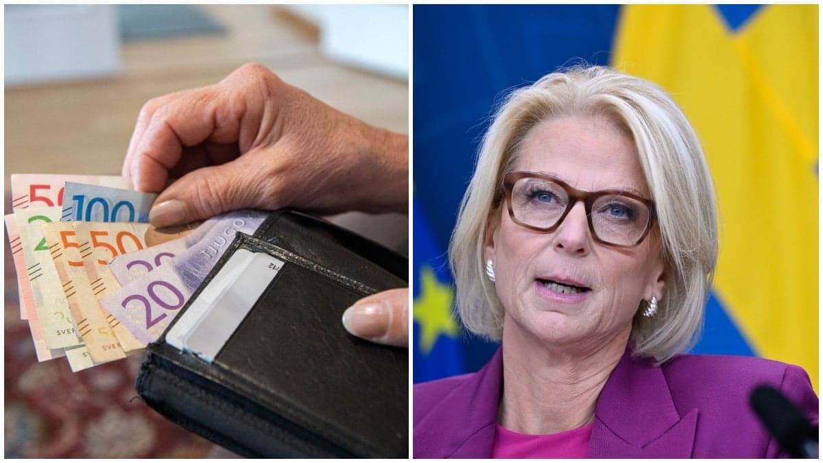 Elisabeth Svantesson och en plånbok.