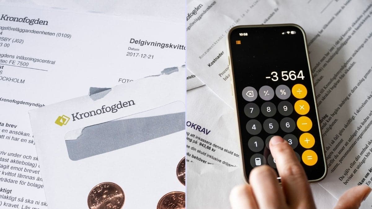 Delgivning från Kronofogden och miniräknare.