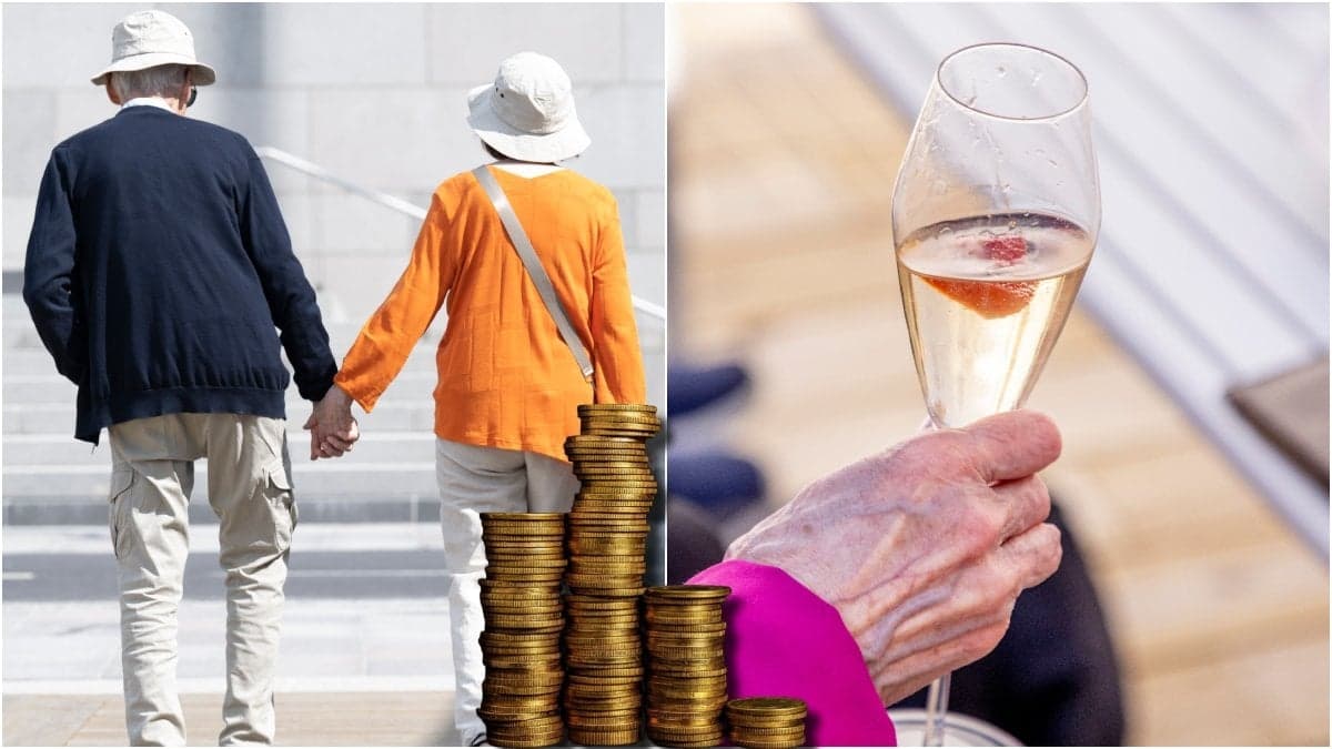 Äldre par och bubbelglas.