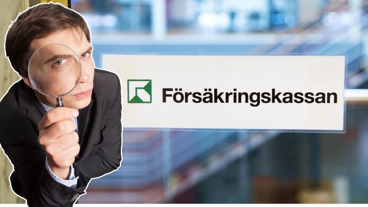 Försäkringskassan och man med ett förstoringsglas.