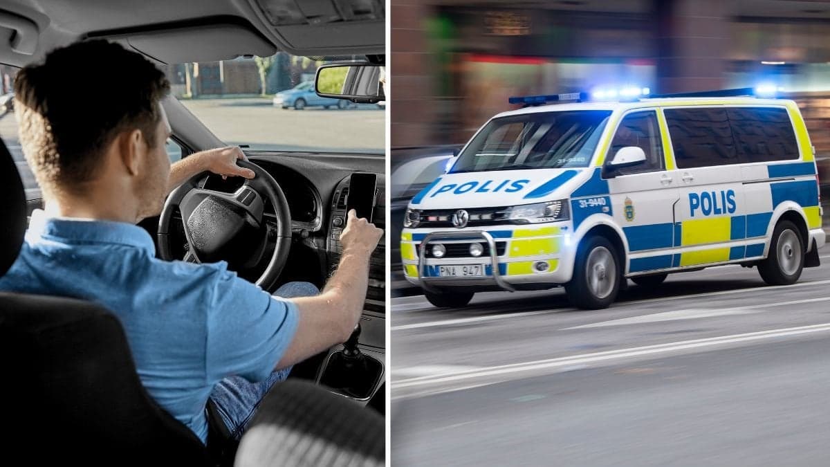 Man kör bil och en polisbil.