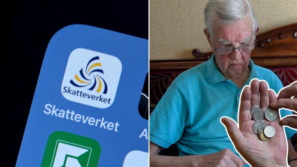 Skatteverket, man och mynt i handen.