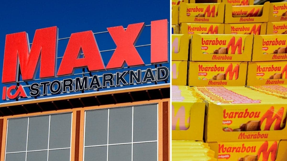 Bild på Marabou choklad och en entré till Ica Maxi.