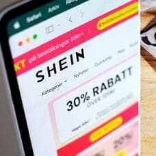 Bild på en Shein-påse och Sheins hemsida.