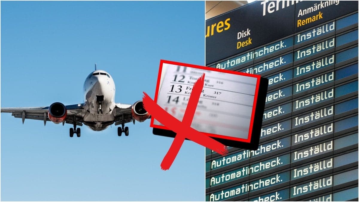 Arkivbild på flygplan, inställda flygningar och en kalender. 
