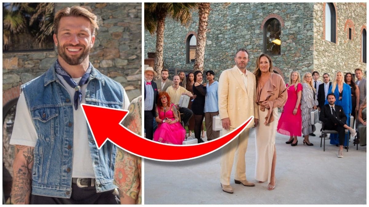 Sanel Dzubur och programledarna Renée Nyberg och David Hellenius tillsammans med Fortune Hotel-deltagarna