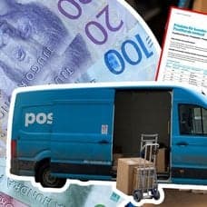 Postnord-bil som levererar paket, paket och svenska pengar