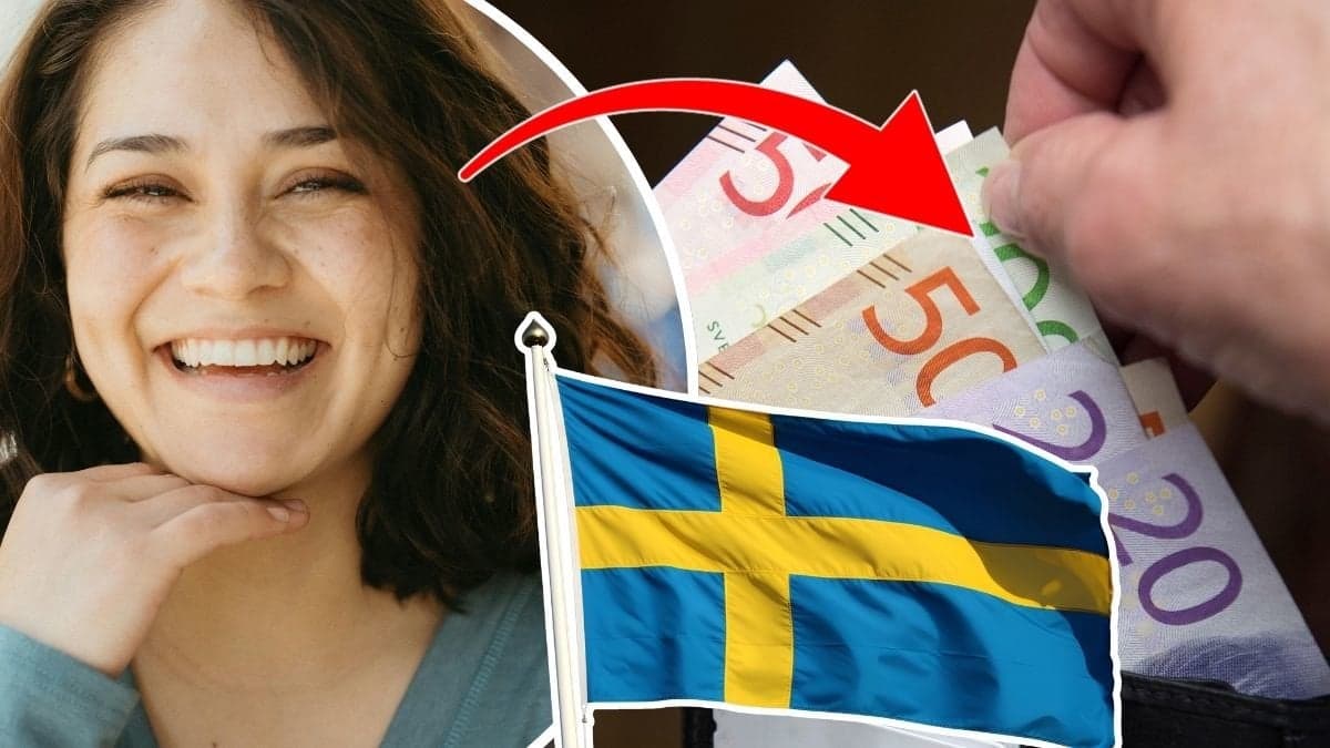 plånbok svensk flagga glad tjej