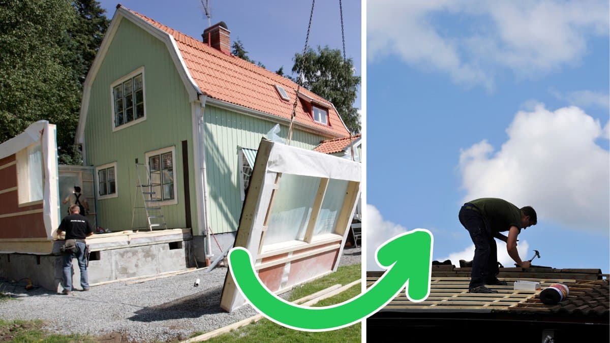 Hus och man som snickar.