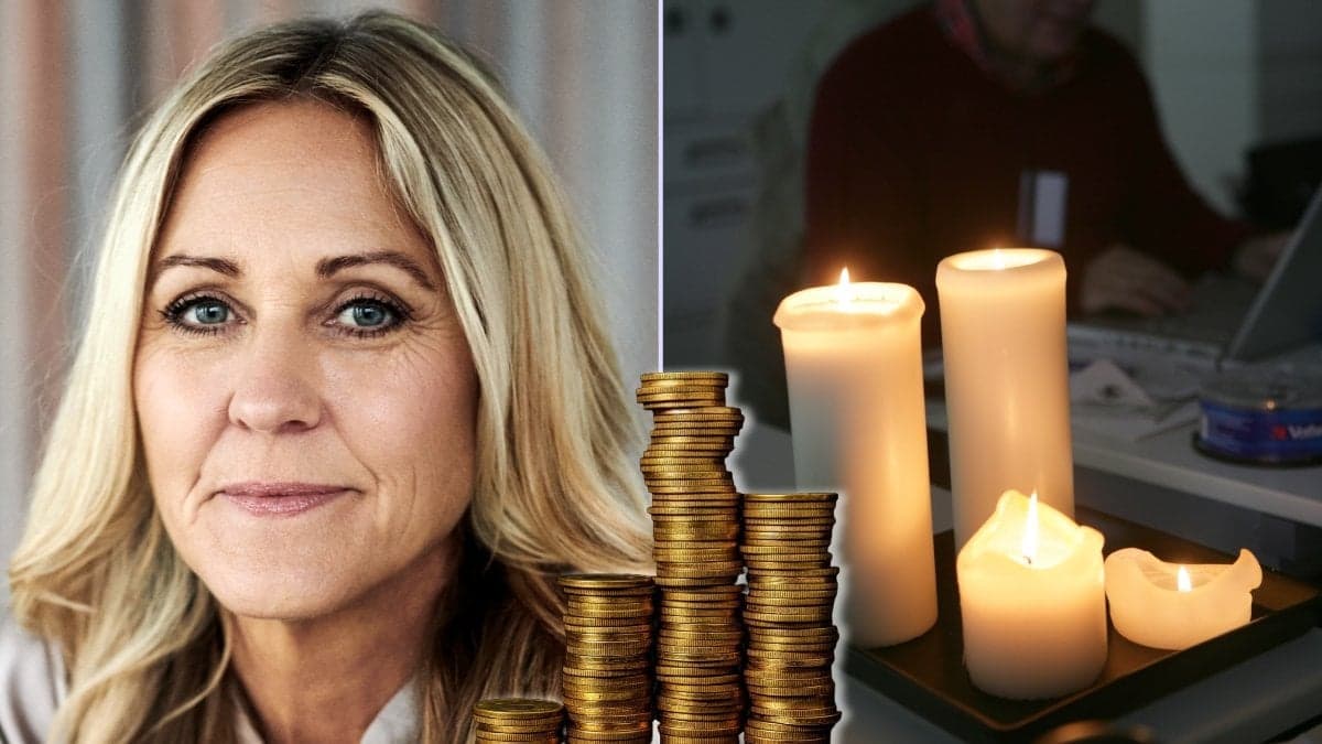 Ekonomen Christina Sahlberg och tända ljus vid strömavbrott.