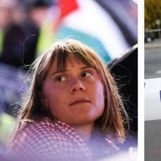 Greta Thunberg och bild på finsk polis