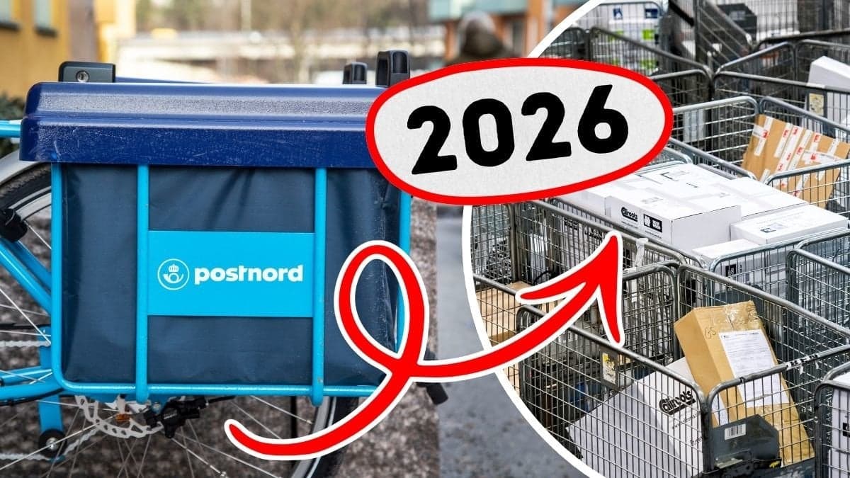 Postnord-cykel och paket på postterminal