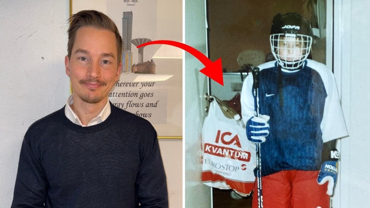 Rickard Eriksson till vänster i vuxen ålder. Till höger syns en bild på Rickard Eriksson som barn.