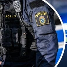 Polis-arm vänster. Blåljus polisbil höger.
