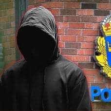 Anonym person, polisens logotyp och en mobil med BankID-appen aktiv.