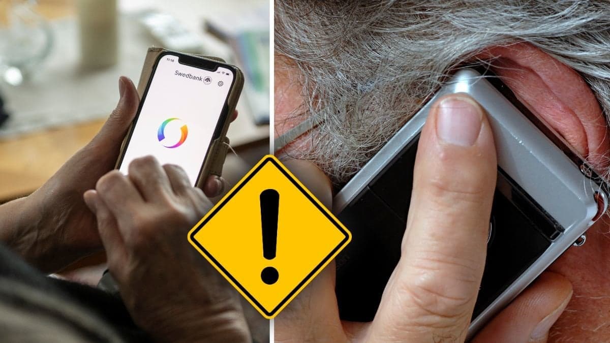 Kvinna med bankID och man som pratar i telefon.