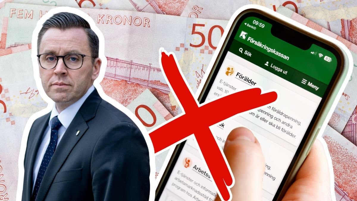 Per Eleblad, generaldirektör på Utbetalningsmyndigheten, och Försäkringskassans app i en mobiltelefon