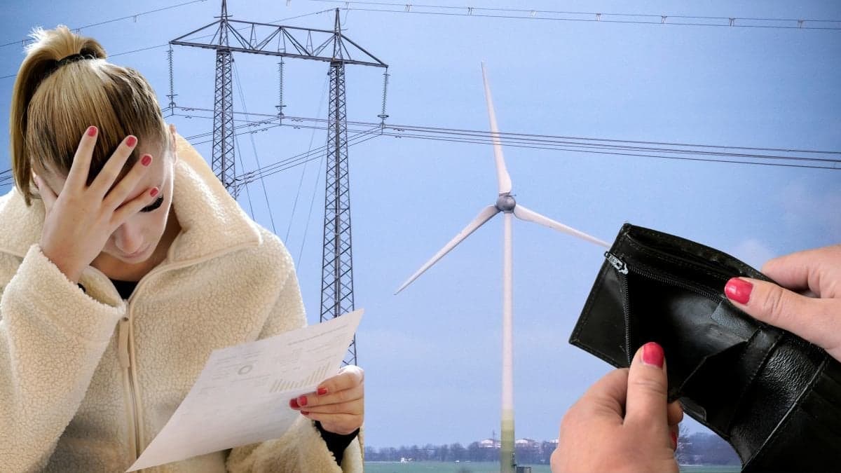 Elnät, kvinna med en faktura och en tom plånbok.