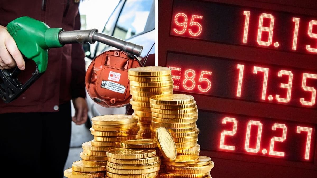 Tanka bilen och bensinpump.