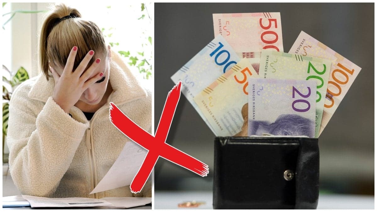 Ung kvinna som tittar på ett papper och plånbok med sedlar