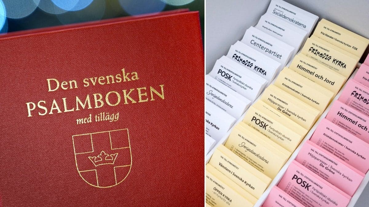 Bild på den svenska psalmboken och valsedlar.