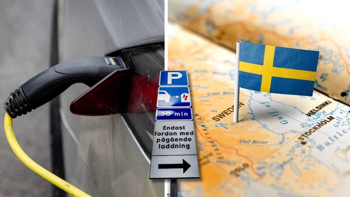Ladda elbil och Sverige-karta.