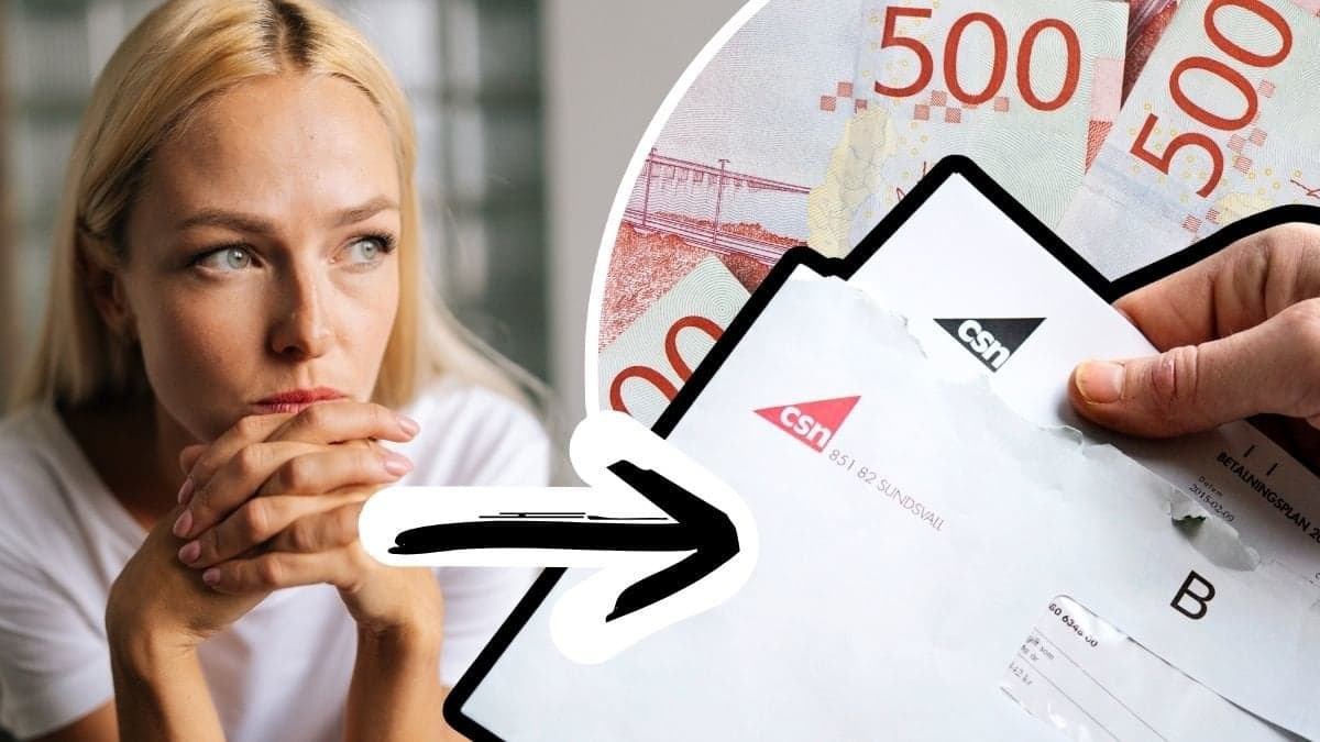 Ung kvinna, brev från CSN och svenska sedlar
