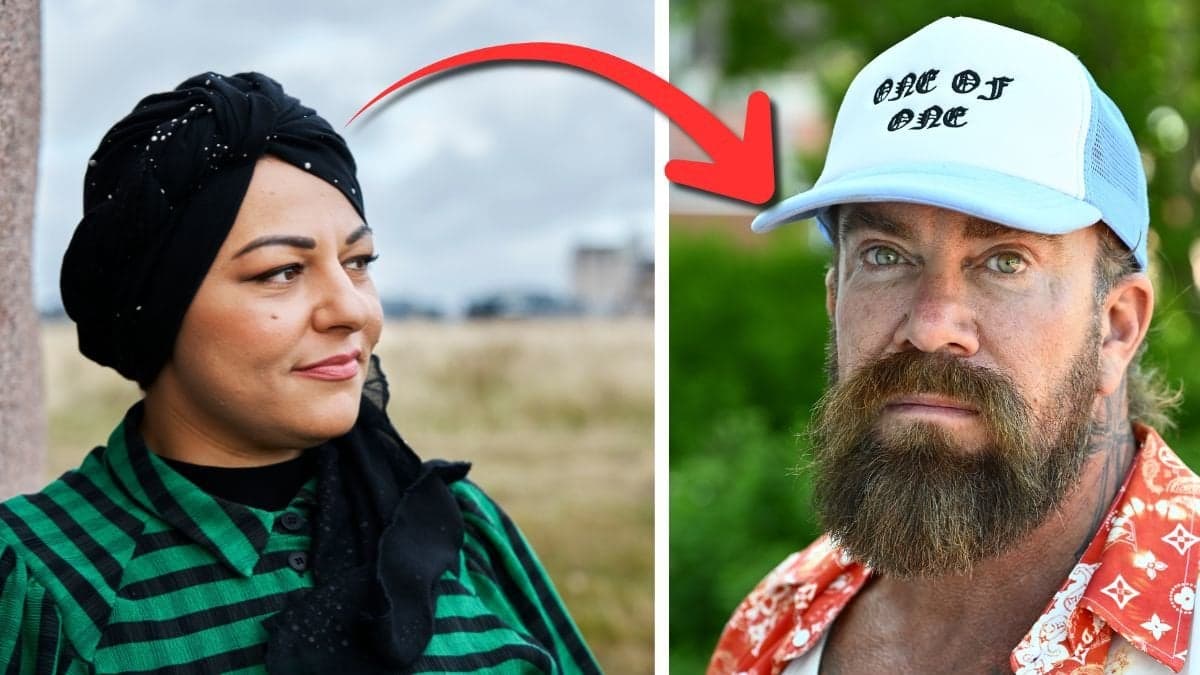 Zeina Mourtada til vänster. Jan Emanuel till höger. Röd pil pekar från Mourtada till Emanuel. 