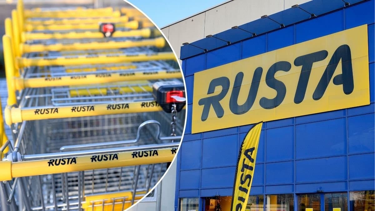 Bilder på Rustas entré och kundvagnar.