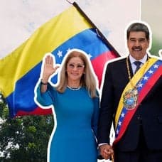 Venezuelas flagga, Nicolás Maduro och Cilia Flores.