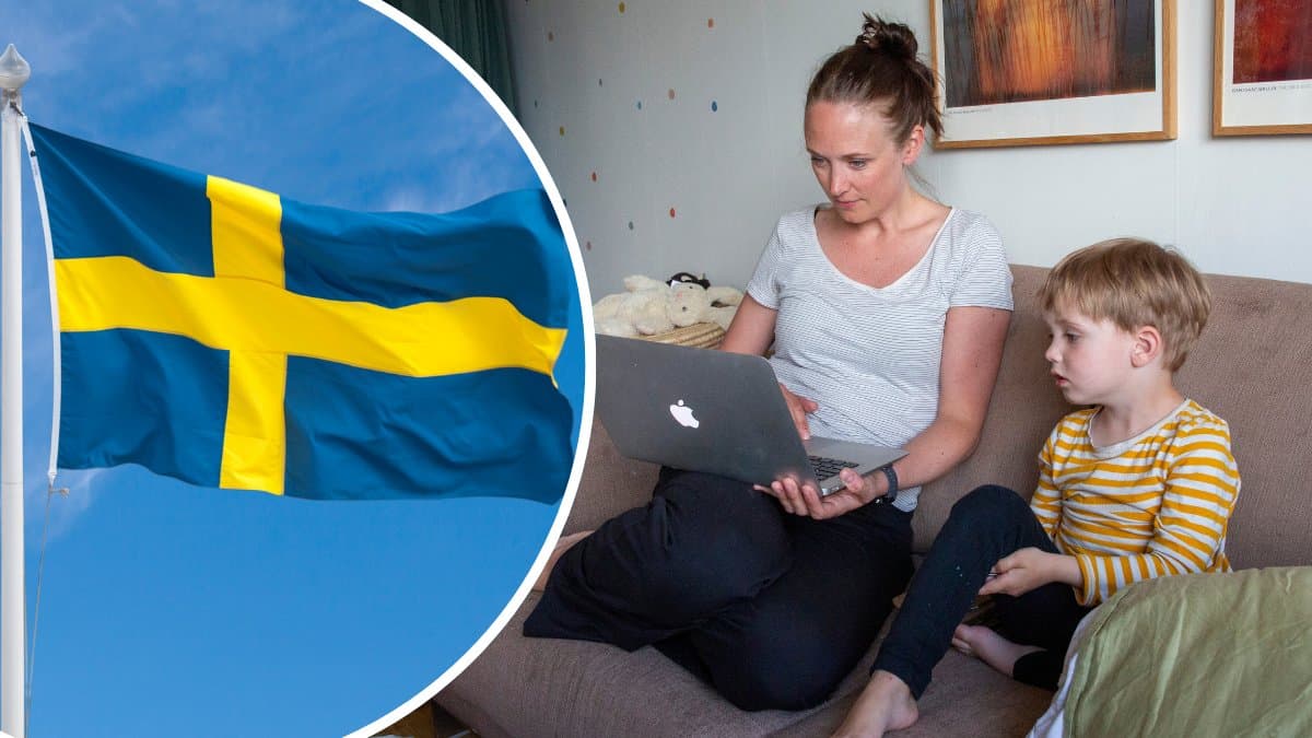 Svensk flagga, mamma o pojke