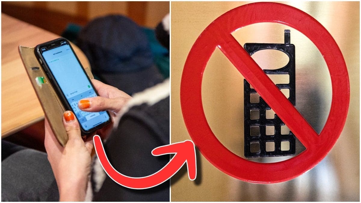 Kvinna använder mobiltelefon.