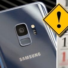 Baksidan på en Samsung-mobil och en kalender som är inzoomad på fredag den 13.