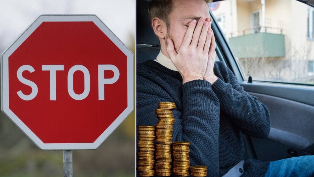 Stoppskylt och man med ansiktet i händerna.