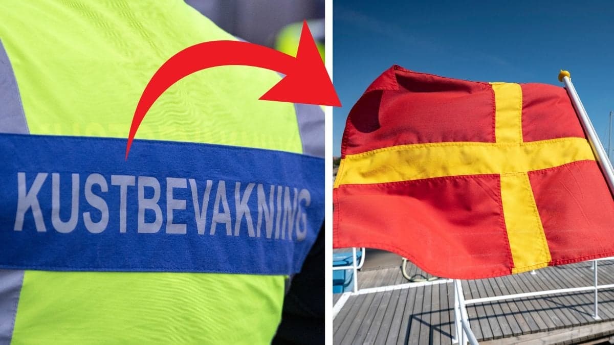 Kustbevakningsväst till vänster, skåneflaggan till höger