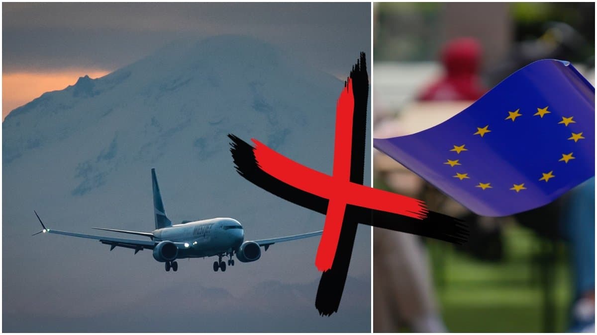 Genrebild på flyplan och EU-flagga
