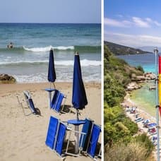 Spanien strand och spaniens flagga.
