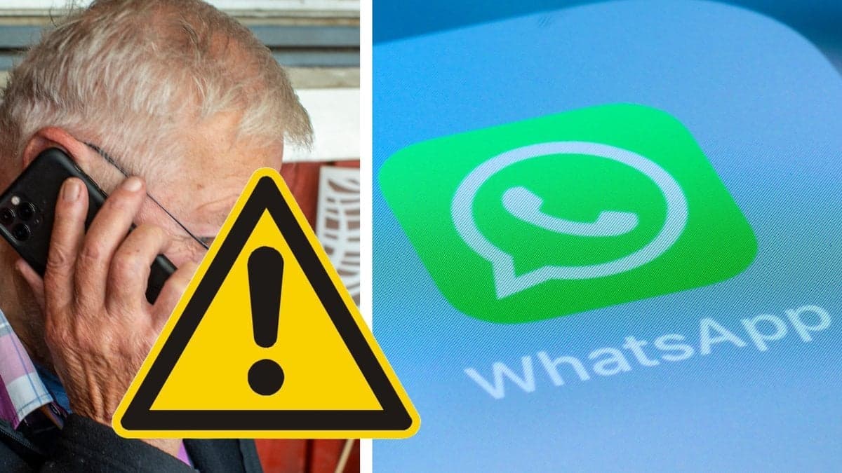 Äldre man med mobil och WhatsApp appen