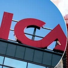 Bilder på Icas kundkorgar och en Ica-skylt.