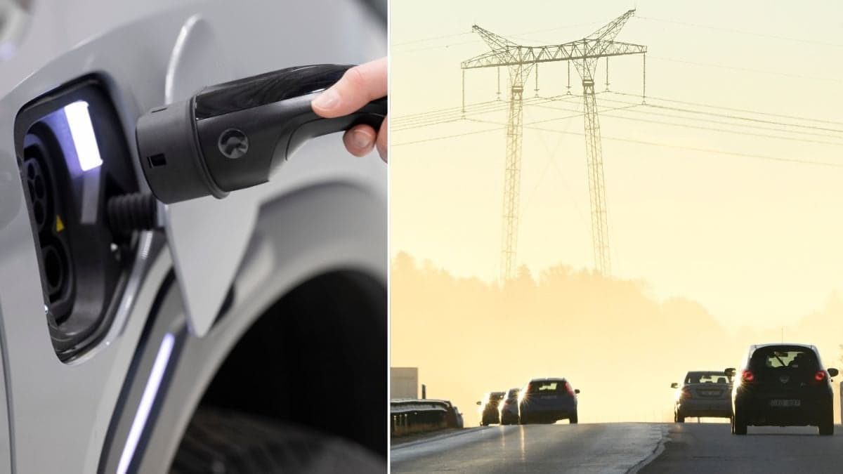 Elbil, väg med flera olika bilar på.