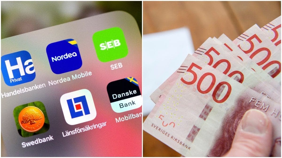 Bankapp på mobiltelefon och pengar