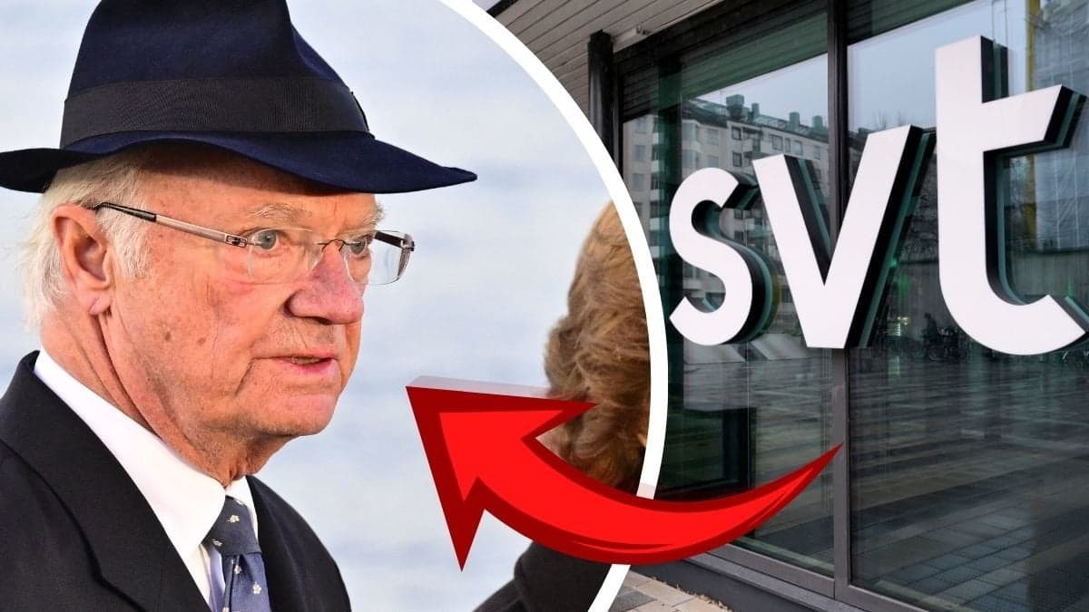 Kungen vänster. SVT-skylt höger.