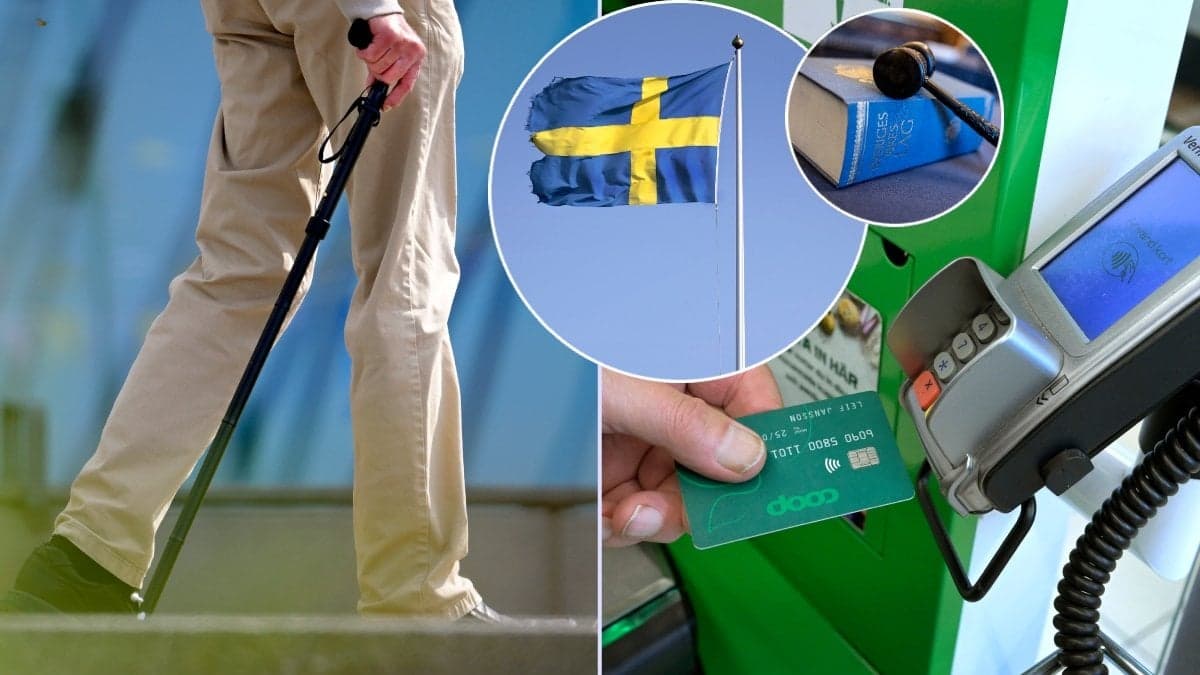 Man med käpp, betalstation, flagga och lagbok.