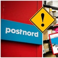 Postnords skylt och paket hos ett ombud