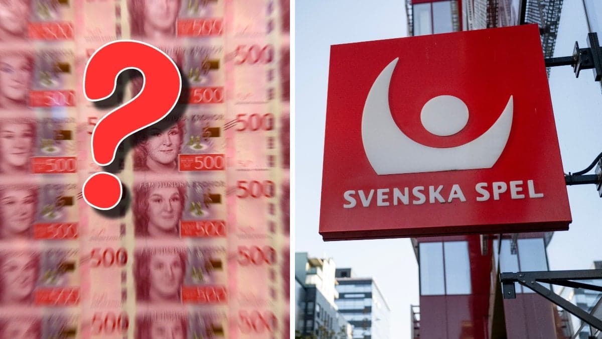 Svenska sedlar och en Svenska Spel-skylt.