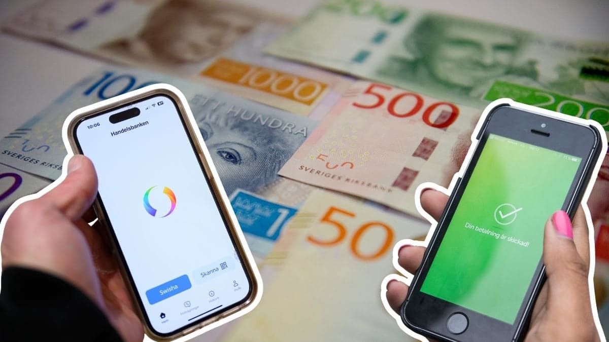 Pengar och Swish-appen i mobiltelefoner.
