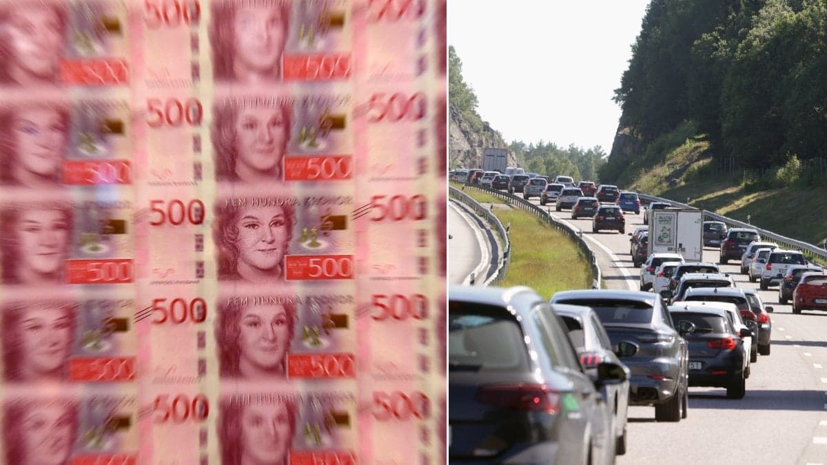 Bilder på bilköer och sedlar.